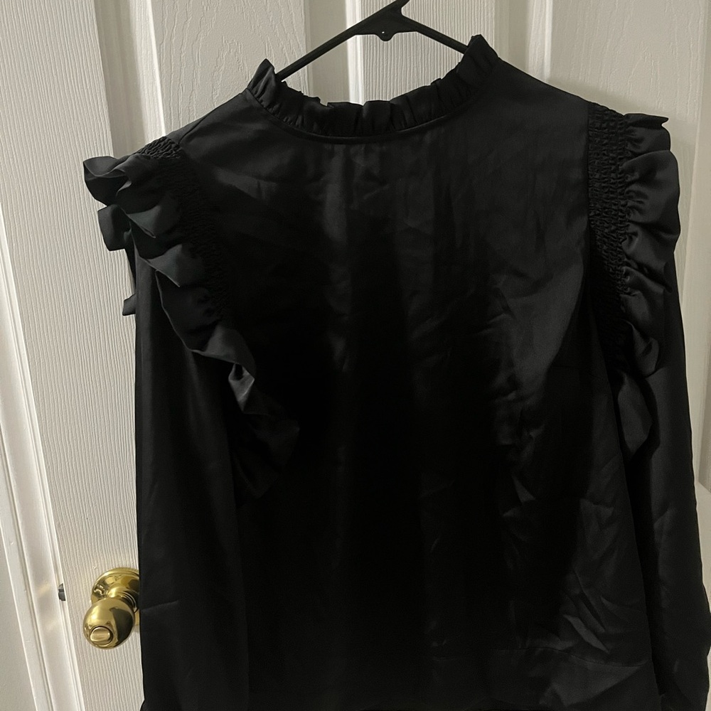 Joe's Jeans Black Long Sleeve Ruffled Blouse